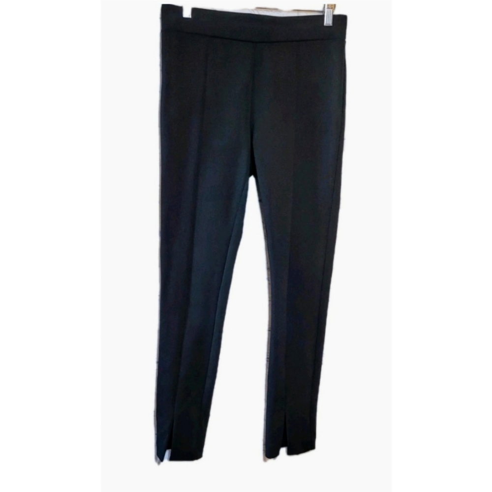 Ann Taylor Black Pull On Skinny Leg Pants Size Small Slit Front Hem Careerwear